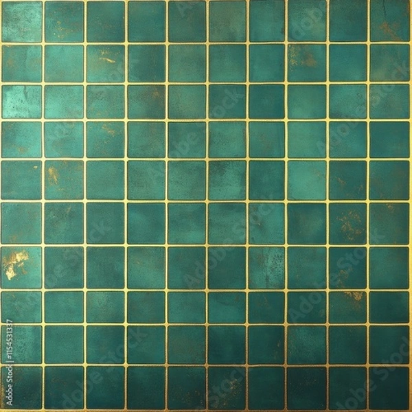 Obraz Green tile floor with gold accents