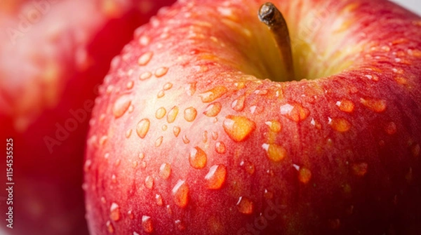 Fototapeta Roter Apfel mit Wassertropfen, Nahaufnahme.