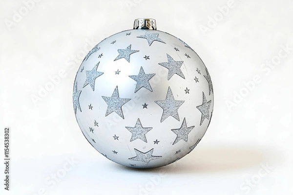 Fototapeta Shiny Silver Christmas Ornament with Star Design on Plain Background for Holiday Decor and Festive Celebrations