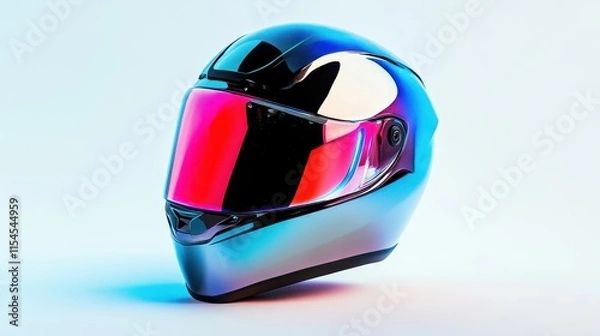 Obraz Futuristic motorcycle helmet with holographic visor, white backdrop, emphasizing cutting-edge technology and style --ar 16:9 --v 6.1 Job ID: d401bdf1-6622-41a1-a4c8-eabb5abc4e53