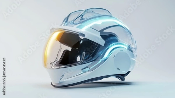 Obraz Industrial helmet with reflective elements, set on a white background, combining safety with contemporary style --ar 16:9 --v 6.1 Job ID: afc3c003-b88d-433f-b45b-6e343b4f5d8e