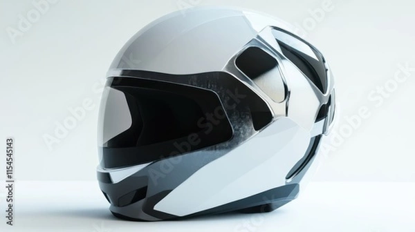 Obraz Industrial helmet with reflective elements, set on a white background, combining safety with contemporary style --ar 16:9 --v 6.1 Job ID: afc3c003-b88d-433f-b45b-6e343b4f5d8e