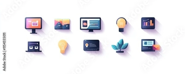 Fototapeta A digital screen showcasing elearning icons, global connectivity, virtual classroom symbols, online education, and knowledge sharing, glowing modern interface, photorealistic style