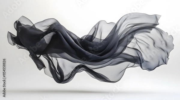 Fototapeta High-end fashion photograph showcasing elegant black dress in dynamic motion, capturing flowing silk fabric waves and dramatic movement against pure white background with minimalist aesthetic.