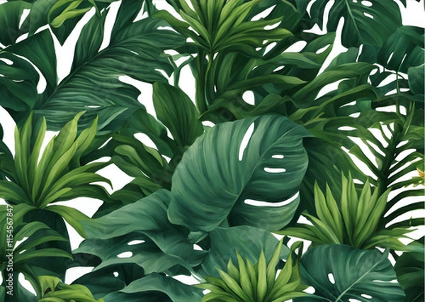 Fototapeta Lush Tropical Jungle Greenery Pattern Background