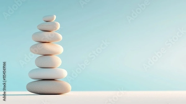 Fototapeta A serene stack of smooth, white stones against a minimalist background, symbolizing balance and tranquility.
