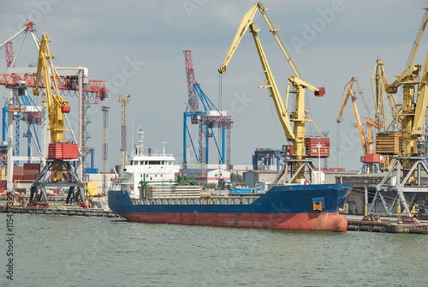 Fototapeta Large container vessel in Port of Odessa