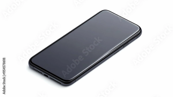 Fototapeta Black smartphone mockup, angled view, white background, app design, website template.