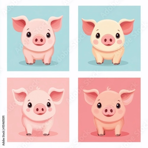 Fototapeta Collection of little piggy. A variety of little piggy design. Set of animal cartoon character mascot PIG collection.