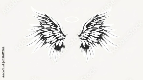 Fototapeta Simple and elegant black and white angel silhouette vector illustration suitable for various design projects, wings, religious, heavenly