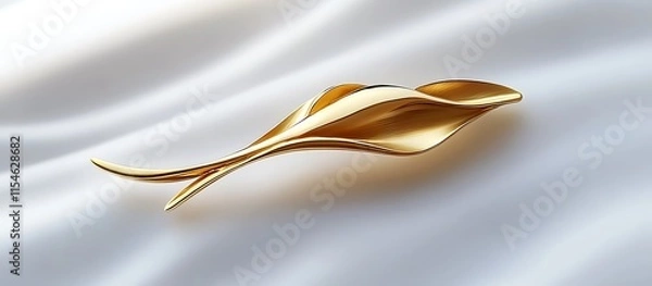 Fototapeta A gold pin shaped into an elegant design, resting on a flawless white background under vibrant, well-lit conditions. contrast, white background, well-lit, sharp
