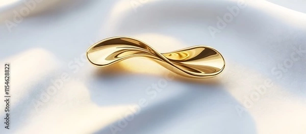 Fototapeta A gold pin shaped into an elegant design, resting on a flawless white background under vibrant, well-lit conditions. contrast, white background, well-lit
