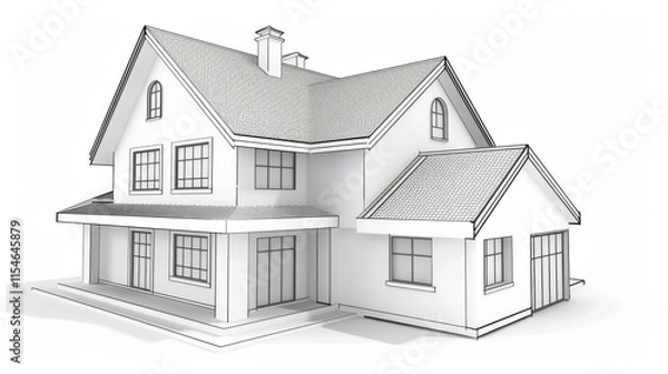 Fototapeta Architectural 3D wireframe, sketch design, vector graphics