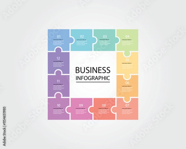 Obraz Business Infographic modern design template for banners and infographics for 12 jigsaw square line step 