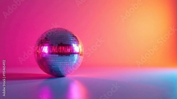 Obraz Disco ball in vibrant pink and orange gradient background, reflecting light, celebration, party, nightlife, entertainment, fun, joy