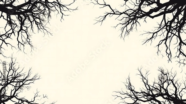 Obraz Bare tree branches frame on cream background.