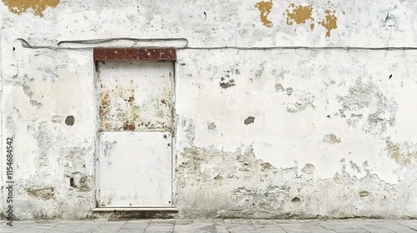 Fototapeta Grungy White Concrete Wall Texture with Rough Surfaces and Door