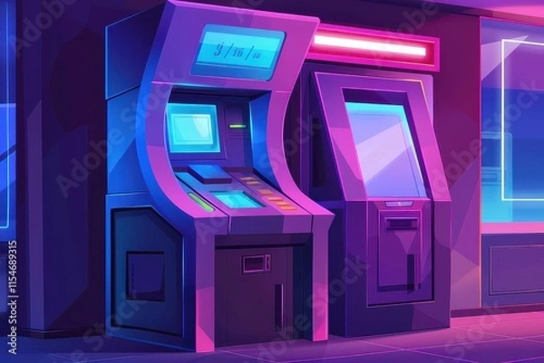 Obraz Vibrant Cartoon-Style ATM Machine with Neon Accents