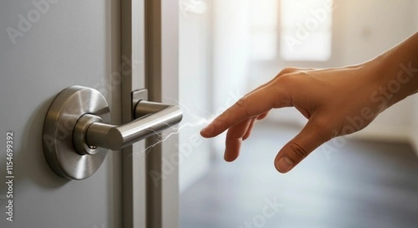 Obraz Hand experiencing static electricity from metal door handle