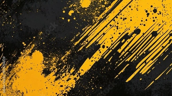 Fototapeta Abstract Black and Yellow Background with Dynamic Brushstrokes
