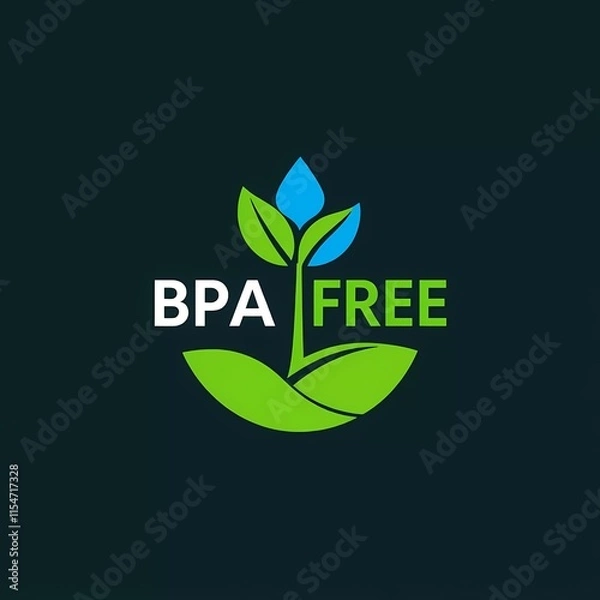 Obraz The image features a BPA-free label with a leaf design, indicating no Bisphenol A. Generated with AI.