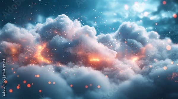 Fototapeta Digital Cloud Service Background with Soft Light Effects