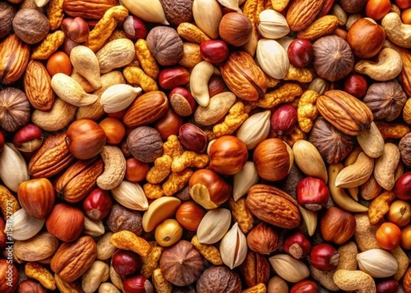 Fototapeta Isolated PNG: Hazelnuts, almonds, and peanuts in a casual, unposed, mixed-nut snapshot.
