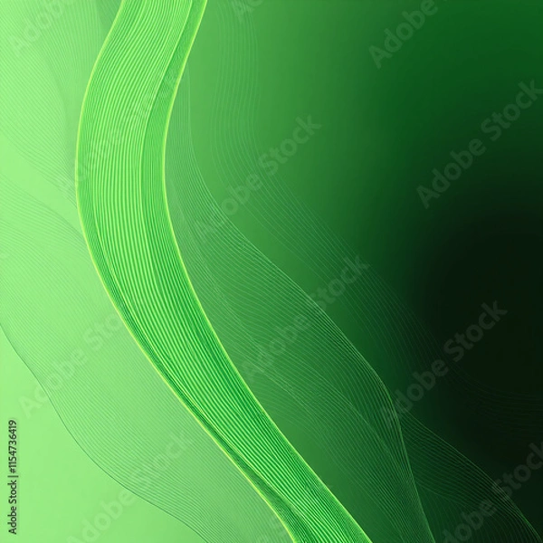 Fototapeta Abstract image featuring flowing, translucent green lines and waves against a gradient background transitioning from light to dark green.
