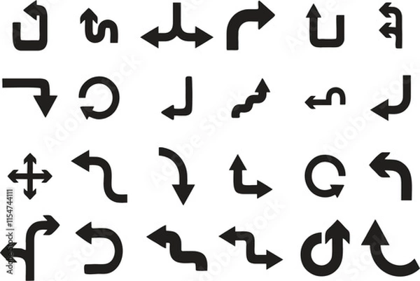 Fototapeta Multiple style and turn Arrow set isolated on white background. Editable eps 10. Easy to change color, size and manipulate.  Traffic symbol Direction Icons. Set