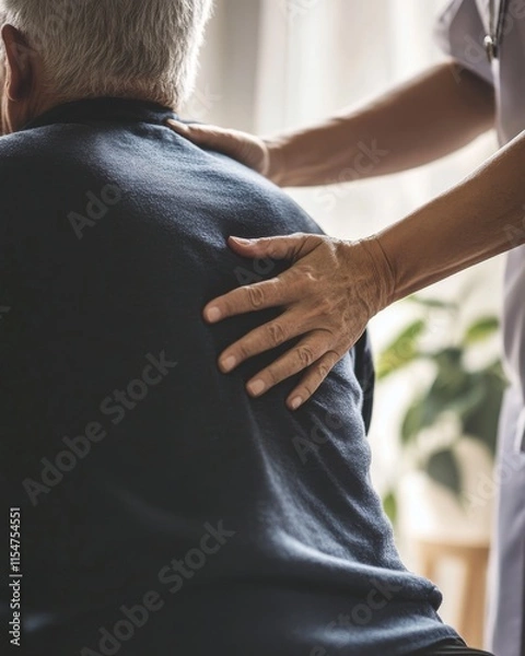 Fototapeta A nurse assisting a senior at home with physical therapy, a warm and caring atmosphere