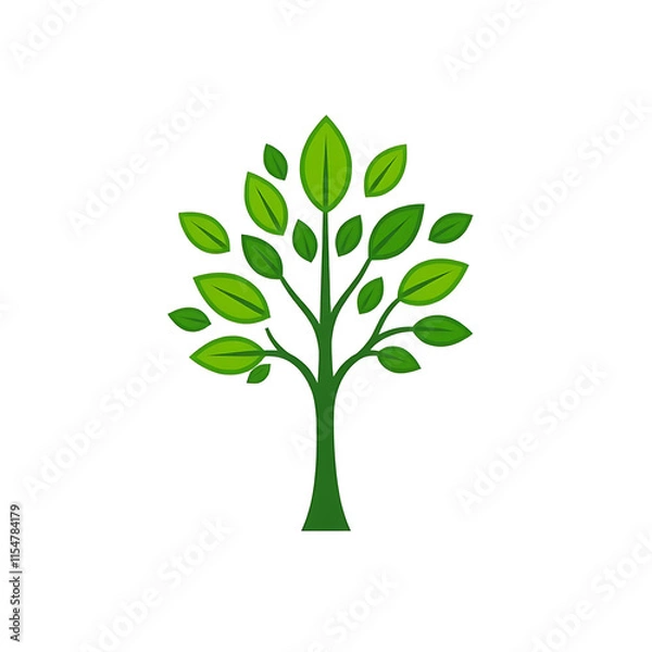 Fototapeta A minimalist tree icon with a green leaf design, simple and elegant on a white background.
