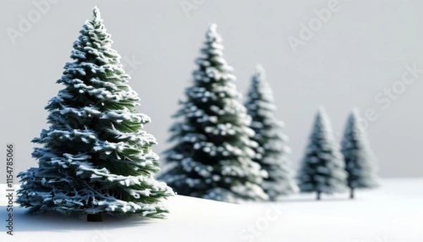 Obraz Snow-Covered Christmas Trees in Winter Landscape with Soft Light and Serene Atmosphere