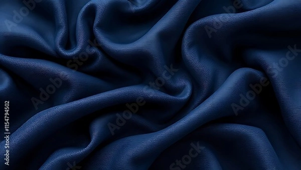 Fototapeta Trendy 80s, 90s, 2000s Background of draped dark blue fabric with silver lurex thread. Beautiful fashionable shiny fabric with a shiny thread for making clothes. Textile background texture.