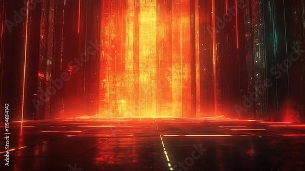 Fototapeta Futuristic Neon Light Background with Empty Floor and Dynamic Glow