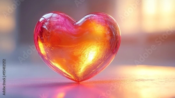 Fototapeta A vibrant orange 3D heart, glowing gently, resting on a white surface 
