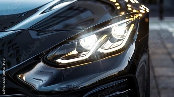 Fototapeta Glossy front splitter edge reflecting bright headlights