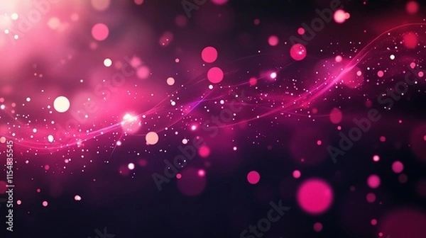 Fototapeta Dark Abstract Pink Background with Neon Lines and Glowing Spots