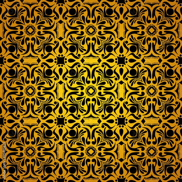 Fototapeta Black and gold vintage floral background pattern with gradient
