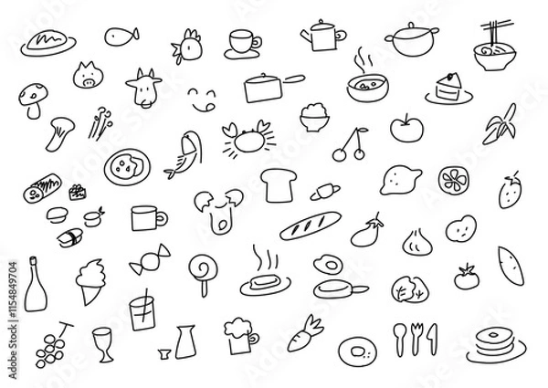 Fototapeta 食べ物飲み物の手書きイラストセット