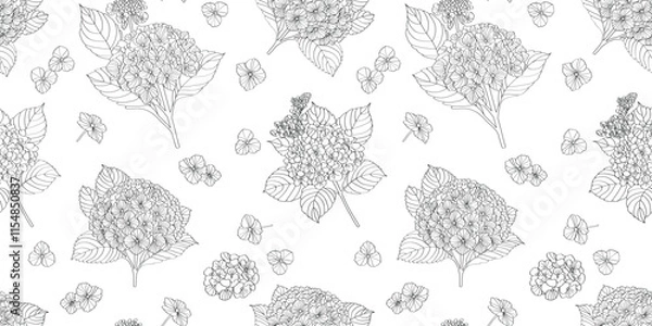 Fototapeta hydrangea line art design Seamless pattern for decorating fashion designs, fabrics, wallpapers and prints all on a white and white background.