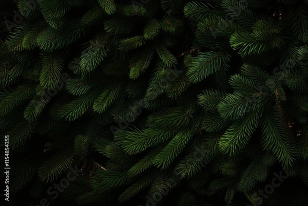 Fototapeta Dense green pine foliage and dark moody fir tree branches create a mysterious background atmosphere