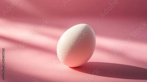 Fototapeta Single white Easter egg on a soft pink background with delicate shadows