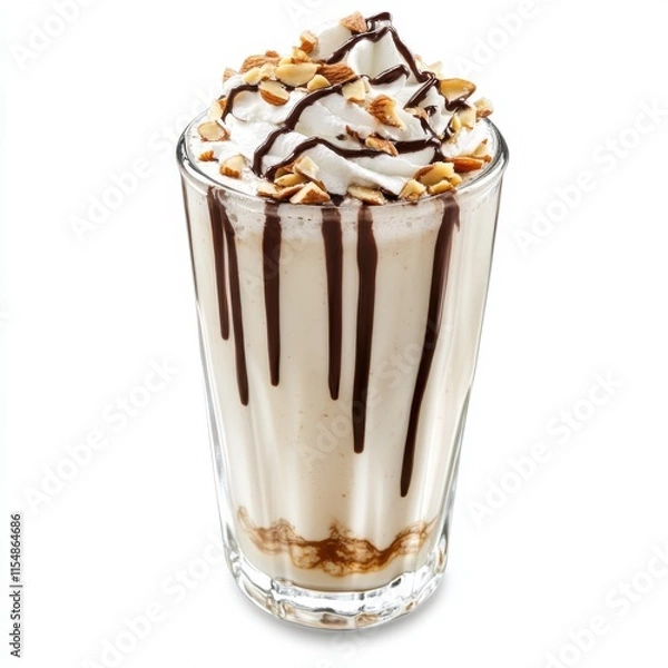 Fototapeta Creamy almond milkshake in a glass. Featuring crushed almonds and whipped cream