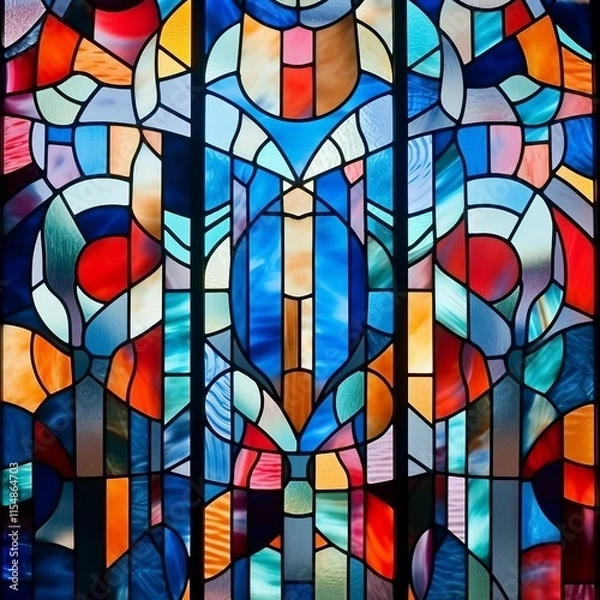 Obraz Vibrant Stained Glass Window with Abstract Multicolored Design