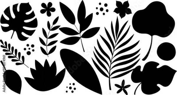 Obraz Set of black silhouettes of tropical leaves vector