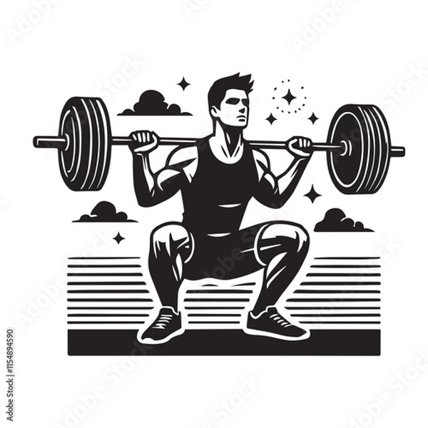 Obraz 
Strong Smiling Man Doing Bench Press Exercise Cartoon Vector Illustration
