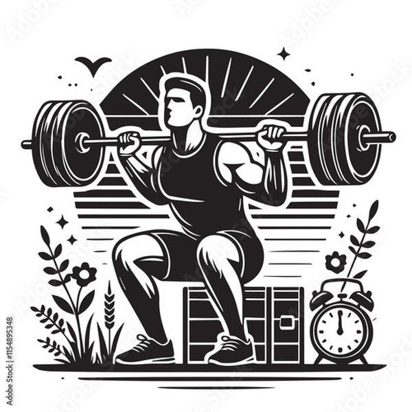 Obraz 
Strong Smiling Man Doing Bench Press Exercise Cartoon Vector Illustration
