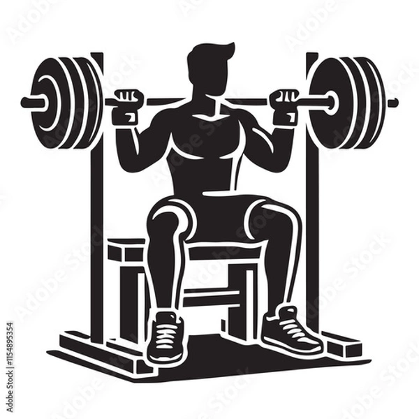 Obraz 
Strong Smiling Man Doing Bench Press Exercise Cartoon Vector Illustration
