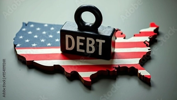 Fototapeta Symbolic Representation of U.S. Debt on American Flag Map