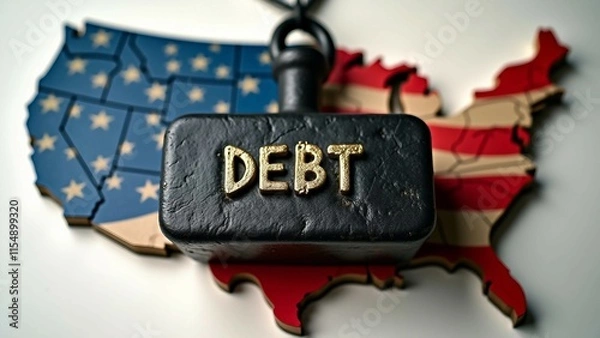 Fototapeta Symbolic Representation of U.S. Debt on American Flag Map